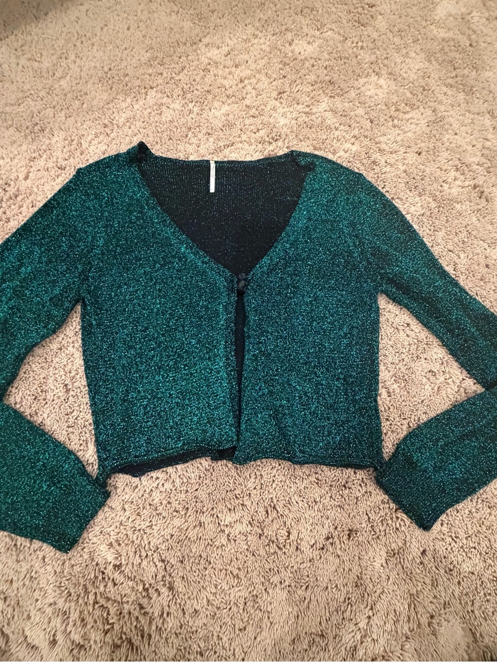 Large free people emmaline metallic cardigan sweater sparkly green - Picture 5 of 15